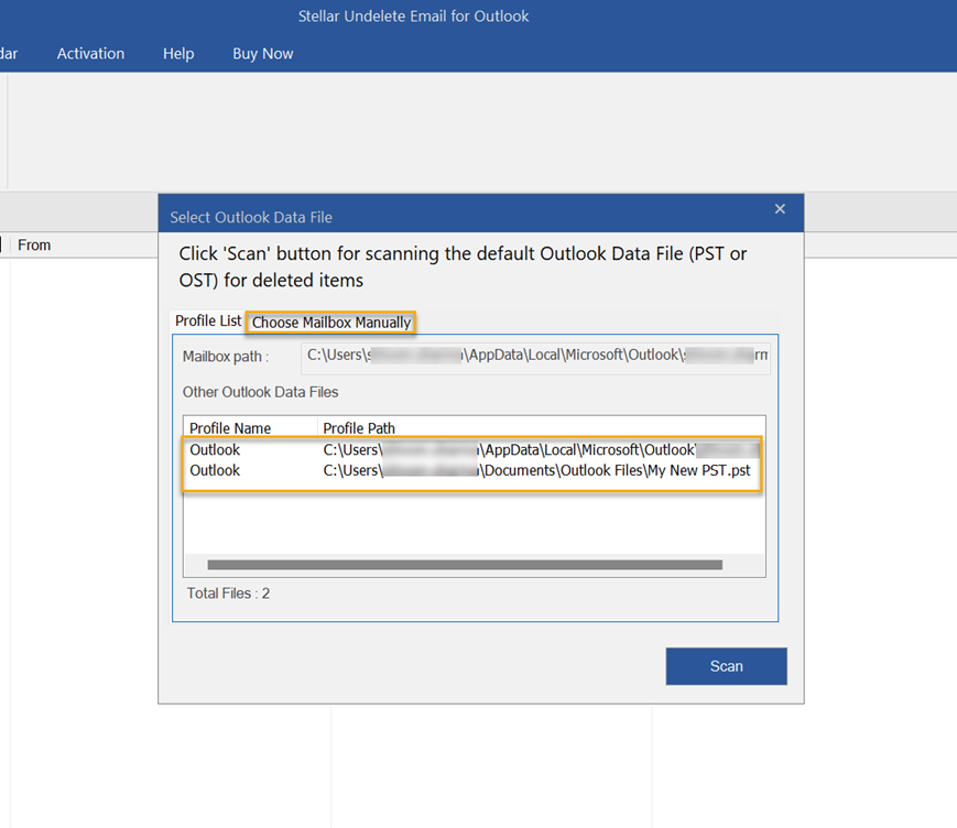 Select the data file and click on Scan